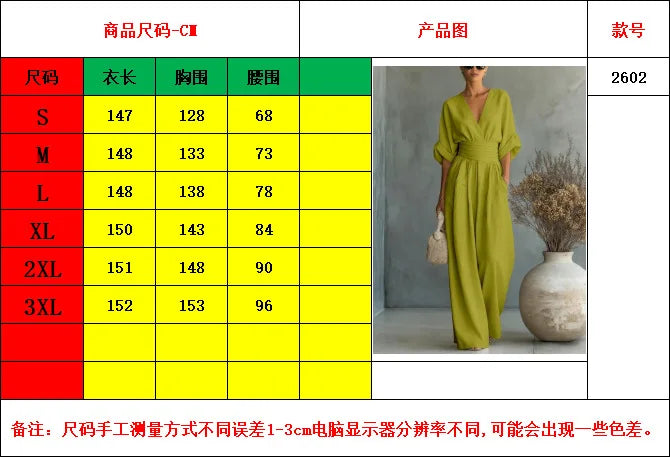 Women's Jumpsuit Fashion High Waist V-neck Casual Jumpsuits Sexy  Solid Color Office Wide Leg Trousers Overalls Vacation Outfit