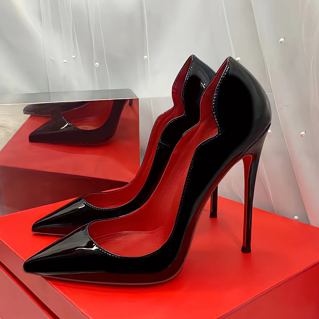 2024 New 12cm Super Shallow Mouth Black Red Sole High Heels Women's Thin Heels Sexy Pointy Large Size Single Shoes