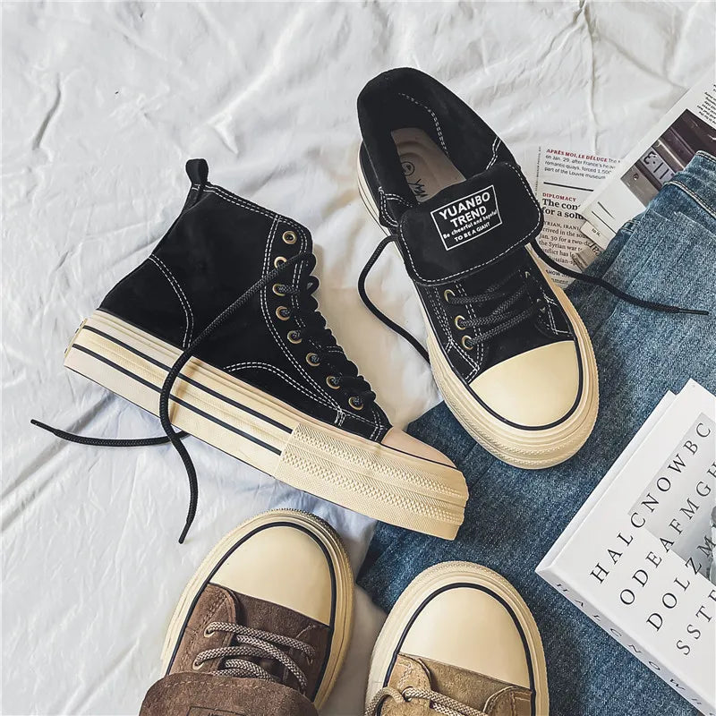 Couple Sneakers Classics Denim Canvas Shoes Fashion High Top Casual Shoes Platform Vulcanized Shoes for Men Lace Up Ankle Boots
