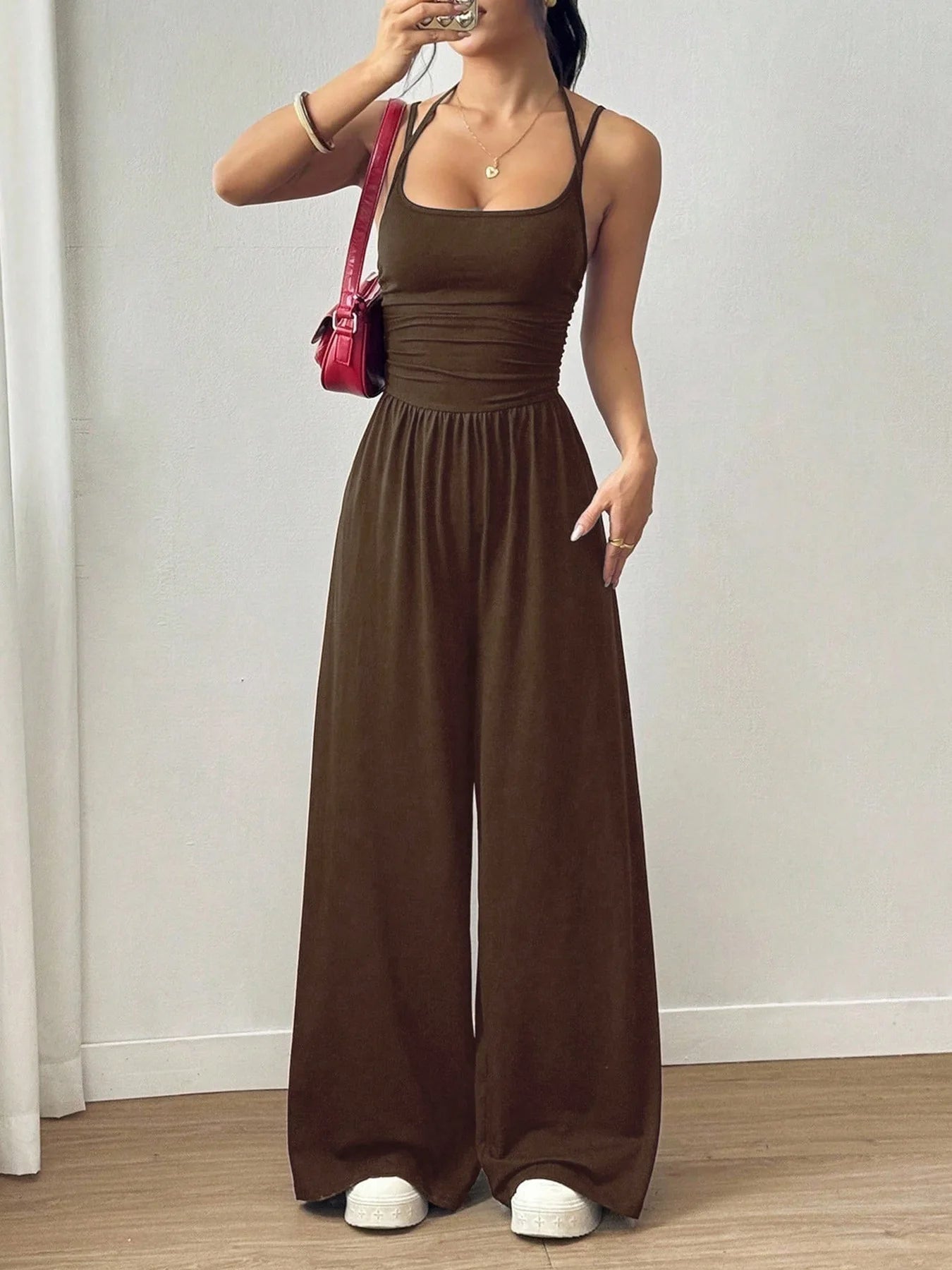 2026 Casual Jumpsuit Simple Style Jumpsuits For Woman Loose Wide Leg Trouser Women's Clothing Home Clothes Sleeveless Sling Silm