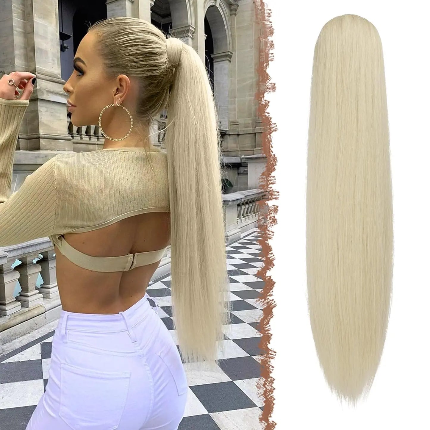 Long Straight Ponytail Extension Clip in,14/15/16 Inch Wrap Around Ponytail Heat Resistant Synthetic Pony Tail Hair