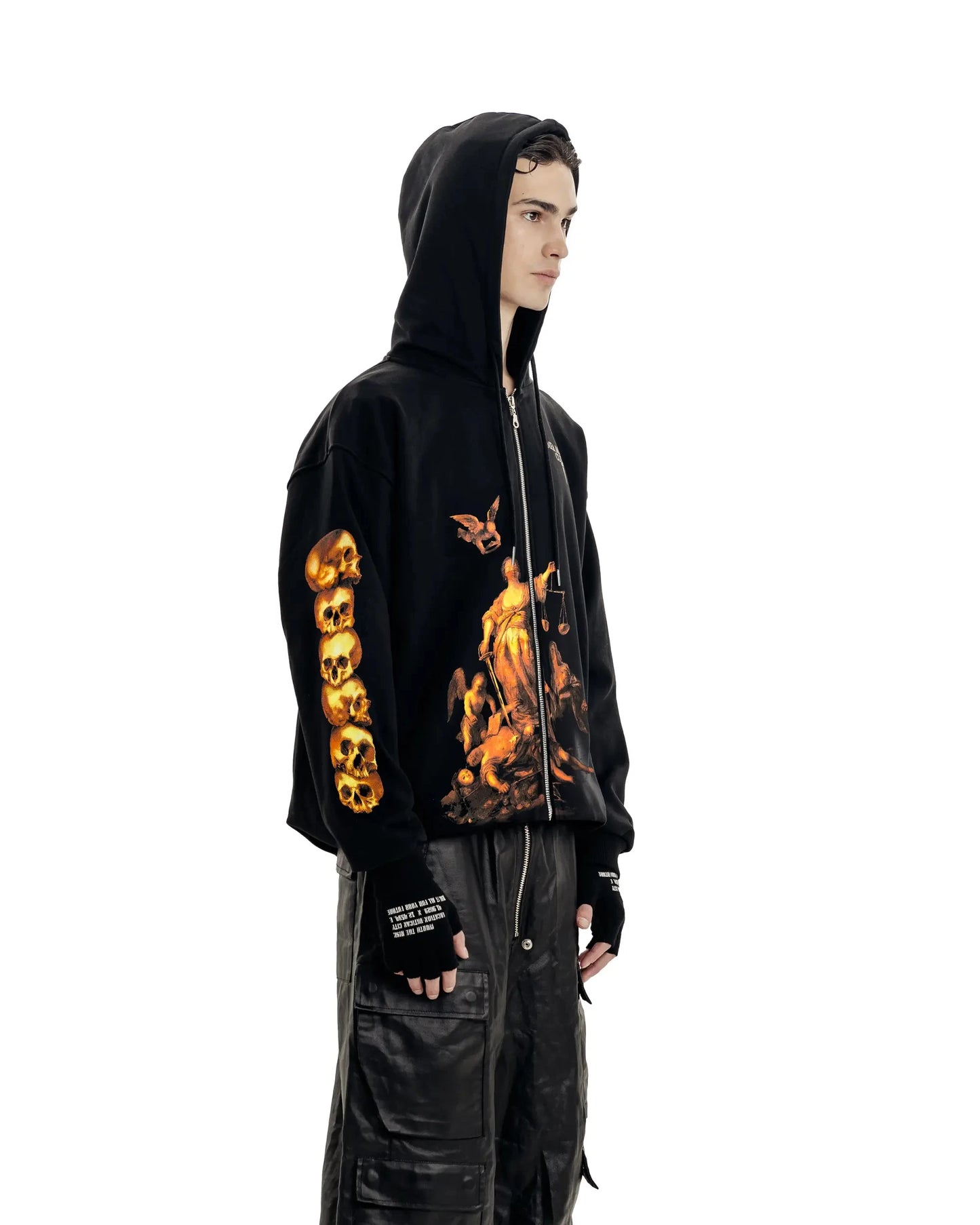 Streetwear Men Zipper Hoodie justice Graphic Print Zip Hooded Pullover Sweatshirt Hip Hop Jacket Y2K Coat Clothing Goth Top Punk