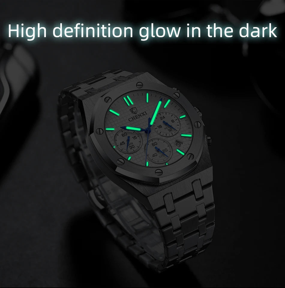 CHENXI Luxury Business Stainless Steel Men's Watches Quartz Movement Waterproof Round Dial Multifunctional Watch for Men