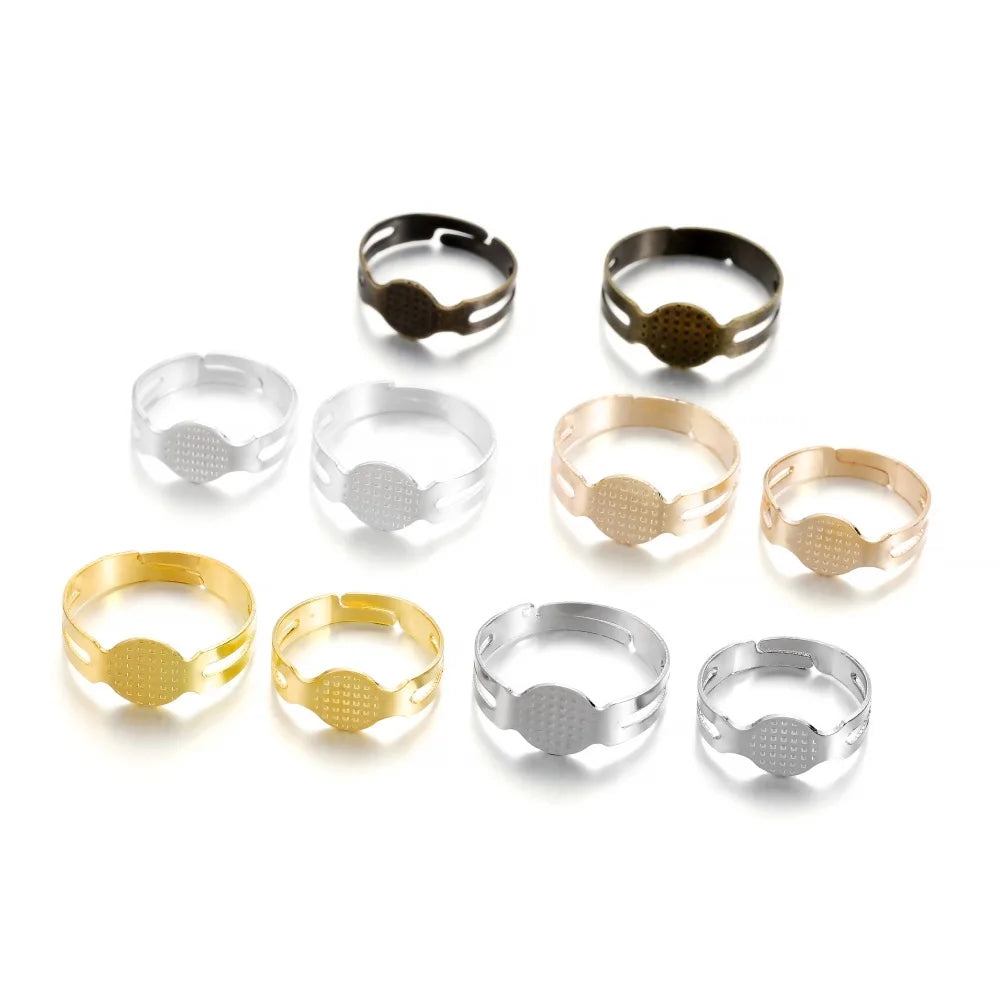 20-40Pcs/lot 7-10mm Metal Adjustable Blank Rings Setting For DIY Handmade Ring Jewelry Making Finding Supplies Accessories
