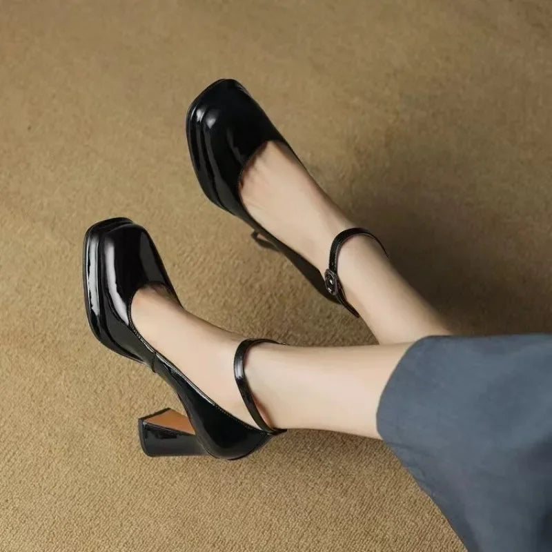 Thick Bottom High Heels Women Shoes Solid Fashion Temperament Single Shoe Spring Summer Ankle Buckle Elegant Woman Heeled Shoes