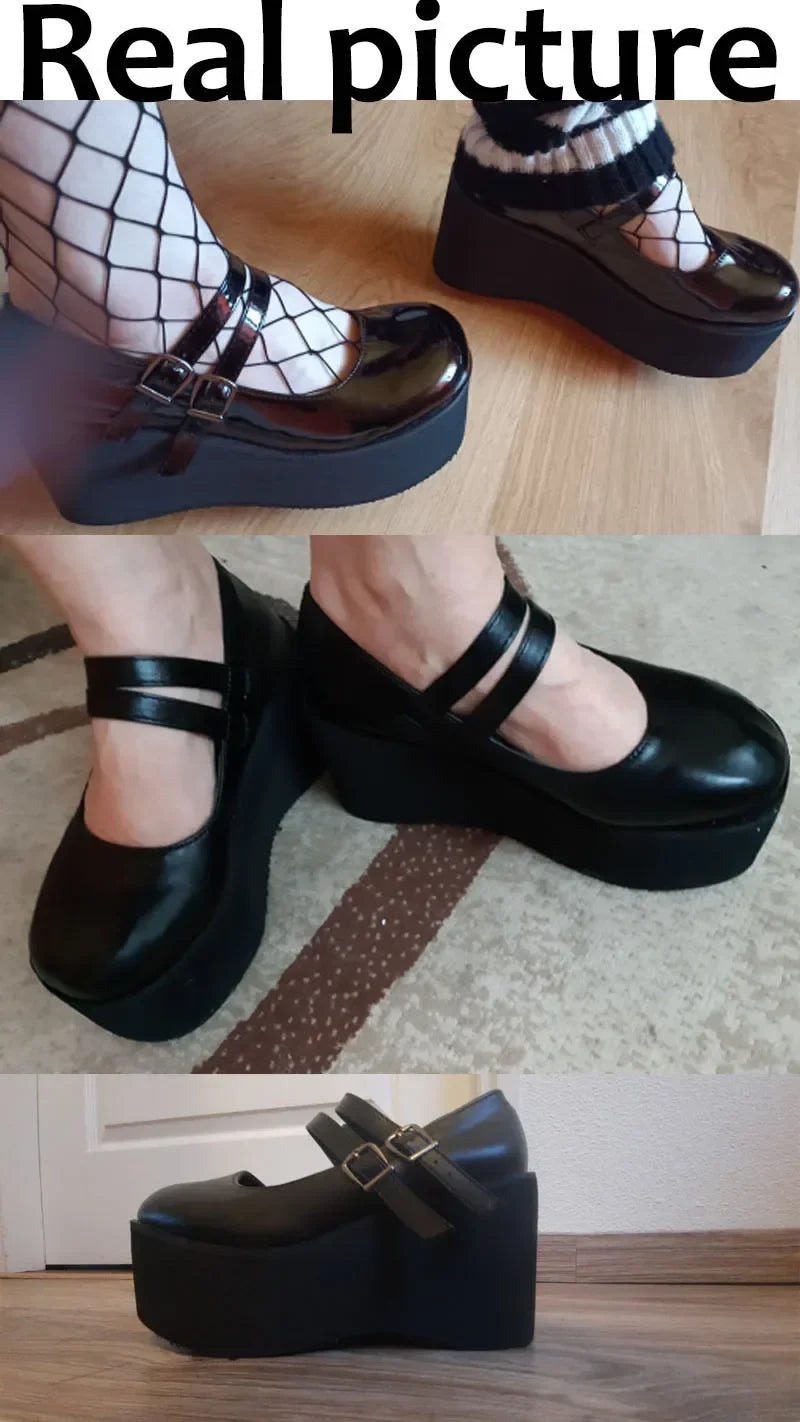 Women Pumps Super High Heel Platform Wedge Spring Ladies Sandals Belt Buckle Classic Sweet Punk Female Lolita Shoes