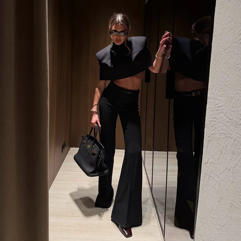 Elegant Stand Collar Women's Cape Skirts Suit Pocket Crop Tops Pleated Mini Skirt Lady Set 2026 Summer Autumn Female Outfits