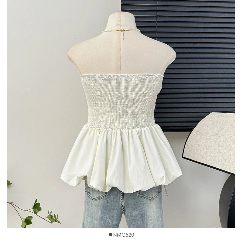Sexy pleated ruffle Camis Chic  tube top Slim Korean Tanks Top Elegant  off shoulder Crop Top Summer Women Bustier