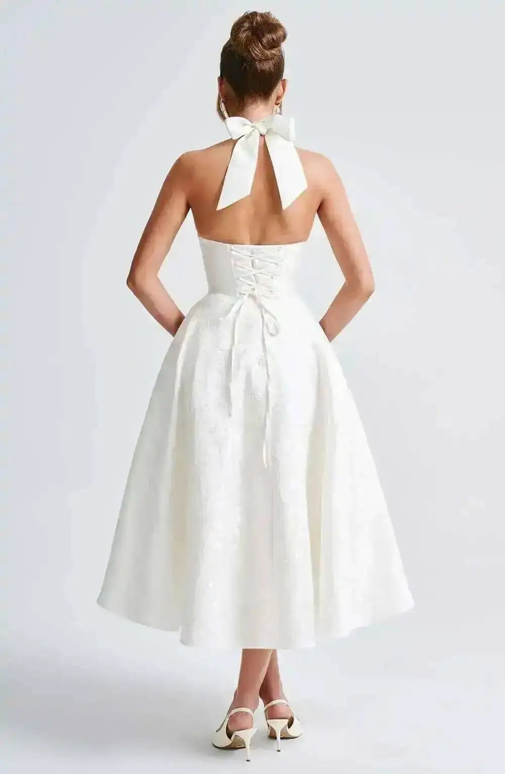 Giyu Club Evening Party Dresses Women 2025 Summer Sexy Bow Halter Long Dress Elegant Jacquard Lace Up Backless Birthday Robe