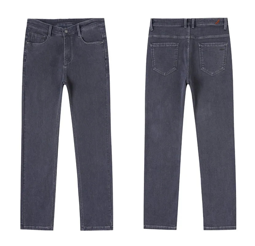 Gray Jeans Men's Fashion Spring Autumn Casual Elastic Trousers Classic Straight Business Work Vintage Washed Denim Pants
