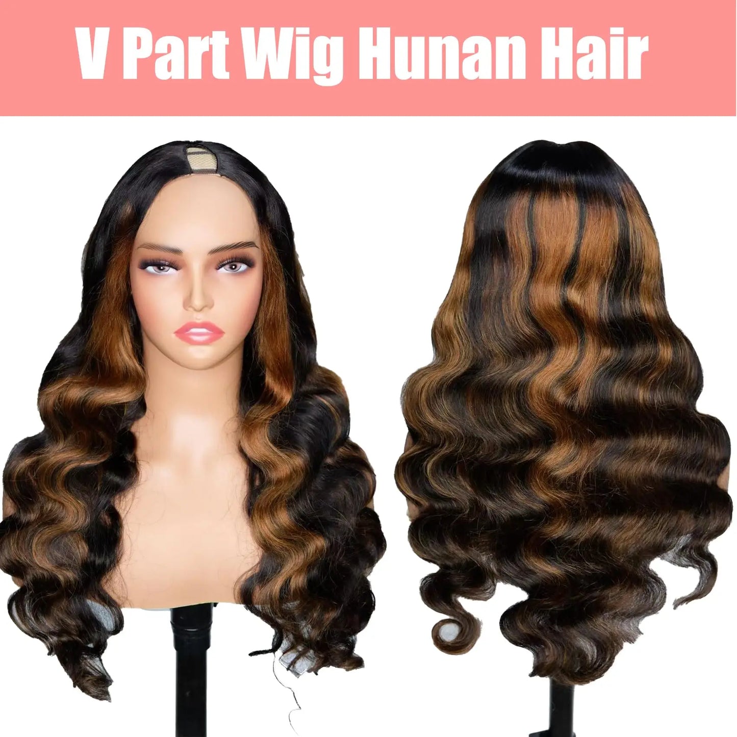 Ombre V Part Wig Human Hair Body Wave Upgrade U Part Human Hair Wig With Clips Black Wigs For Women 230% Density No Leave Out