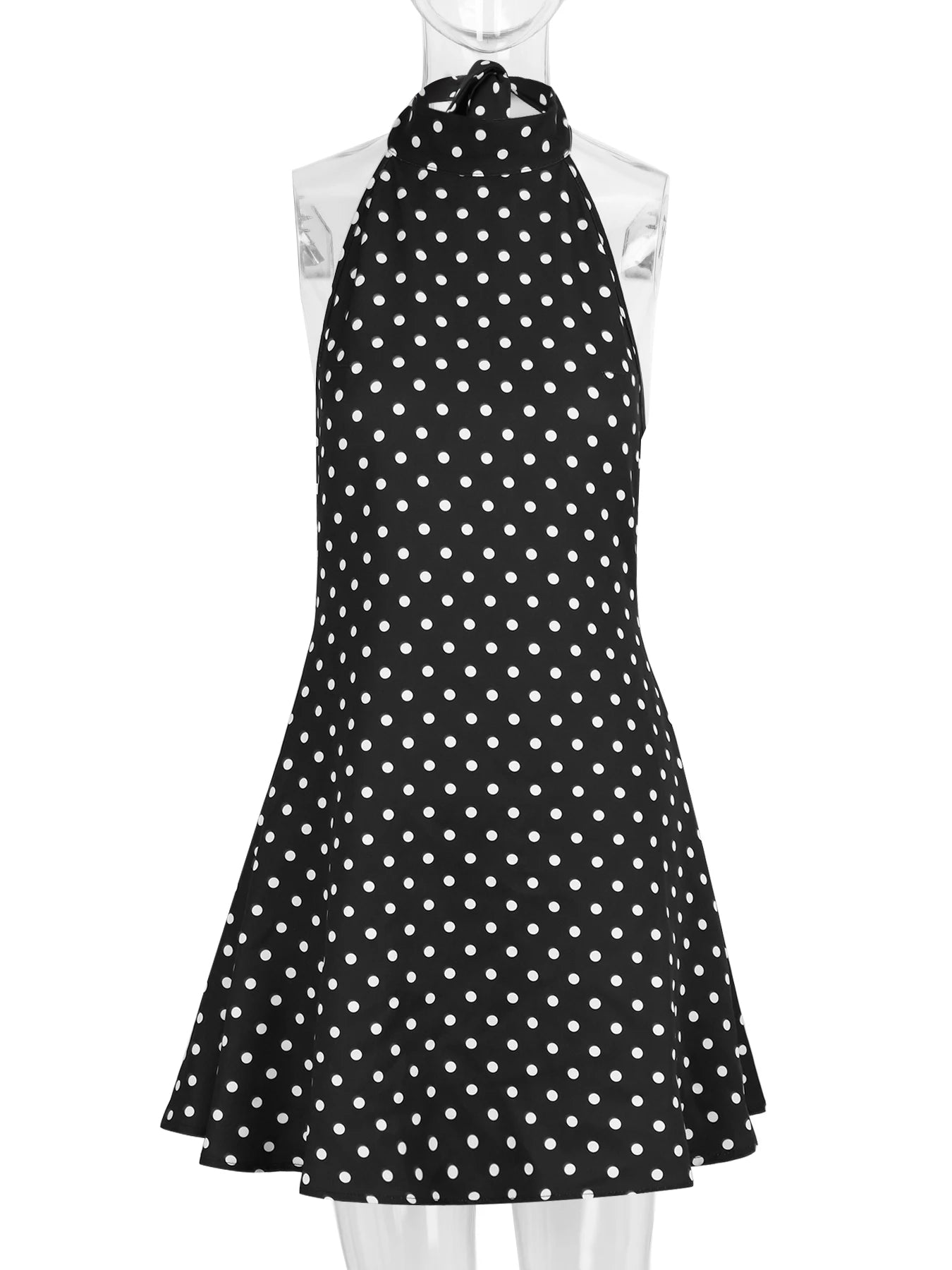 Talenza Polka Dot Mini Dress For Women Summer Off Shoulder Sleeveless Backless Halter Dress Female Elegant Party Slim Dress 2025