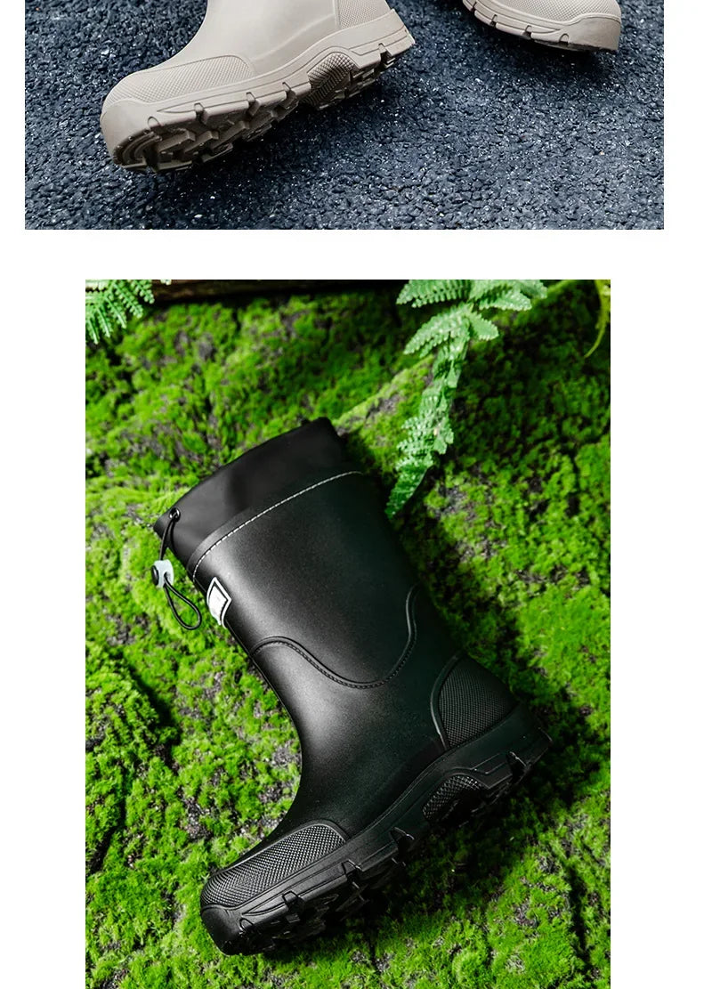 Men's Lightweight Waterproof Fishing Rain Boots Anti-slip Wear-resistant PVC Boot Tube round Toe EVA Insole Plain Color Adult