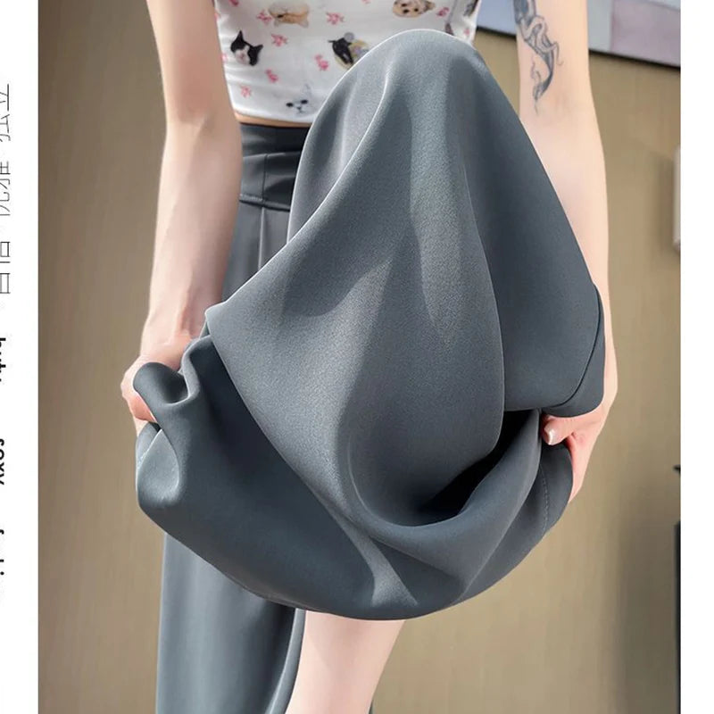 Lady Korean Solid High Waist Pants Girls Fashion Wide Leg Suit Trousers Women Slim Fit Comfortable Daily Slacks BAZAARHUBO