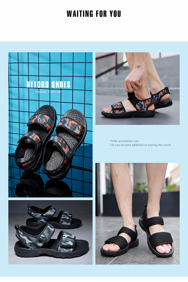 Men Sandals Summer Leisure Beach Holiday Outdoor Male Retro Comfortable Casual Sandals Breathable Mesh Men Flip Flops