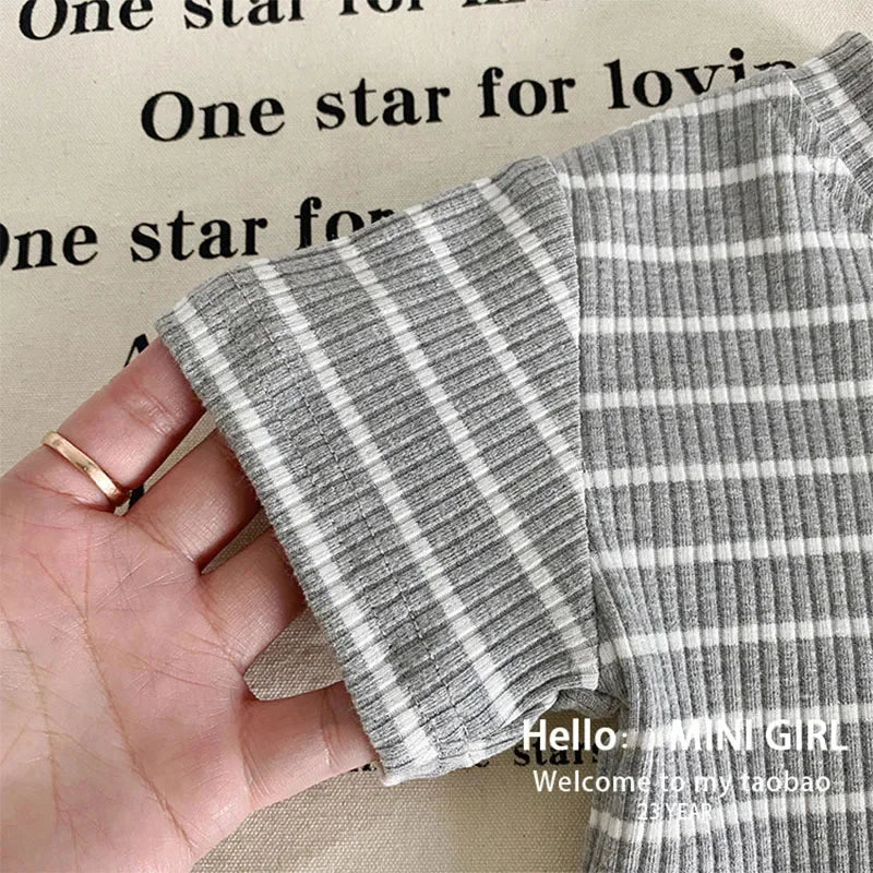 Summer Girls Sets Children's Fashion Striped Suit Kids Short-Sleeved Round Neck Top Trousers 2Pcs Bew Casual Clothing Outfit