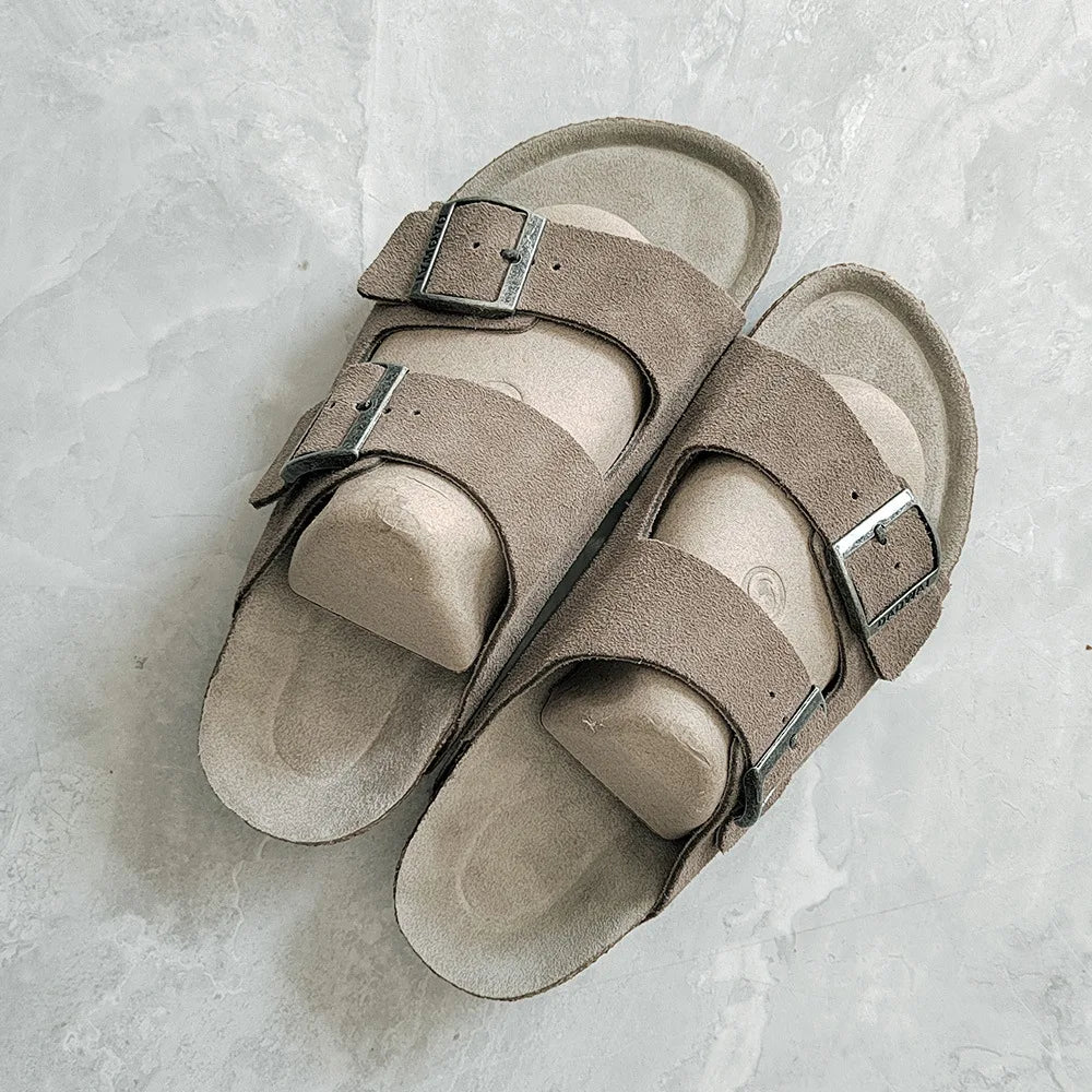 Genuine Leather Men Women Cow Suede Slippers Boy Girl Beach Slides Classic Cork Footbed Women Sandals  With Orthopedic Diabetic