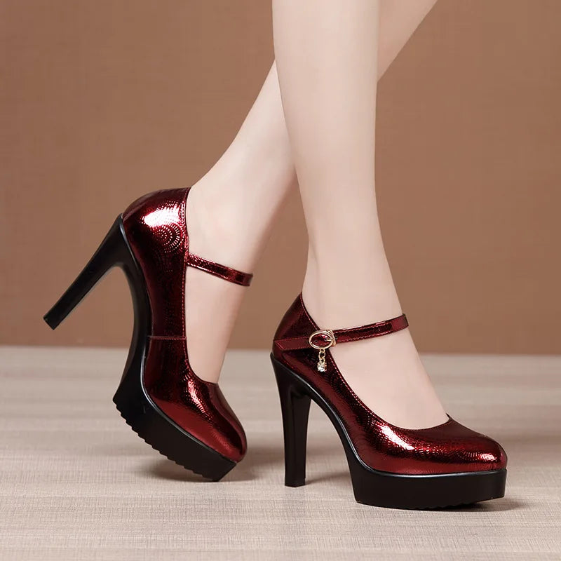 9cm 11cm 13cm Small Size 32-43 Sexy Bright Leather Shoes Women's Platform Pumps 2026 Fall Block High Heels Shoes Model Party