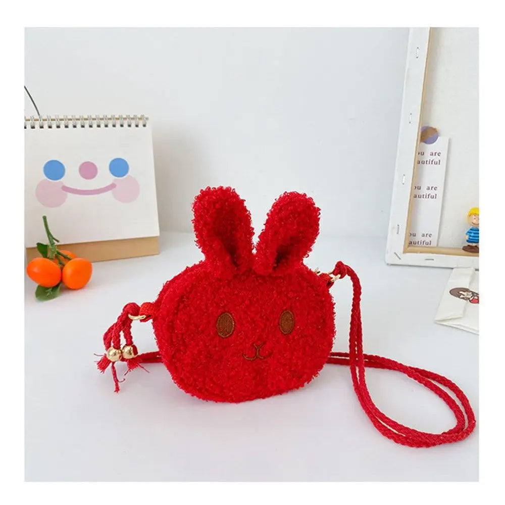 Cute Little Rabbit Kids Plush Drawstring Bag Casual Children Baby Shoulder Bag Sling Bag For Toddler Preschool Kids Gift