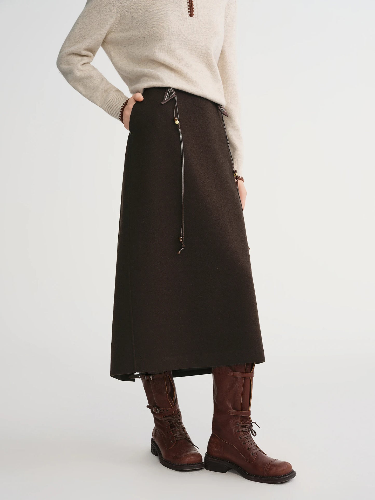 DUSHU Classic Elastic Waist Skirt For Women Winter Office Solid Color College