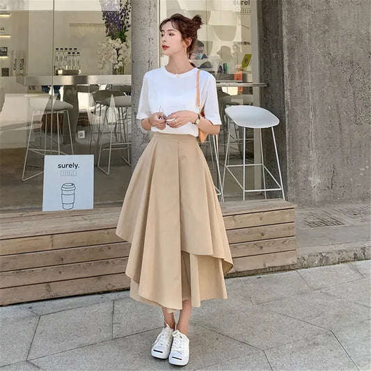 Skirts Pants Women Autumn Solid Asymmetric Trendy Design Simple High Waist Korean Elegant Leisure All-Match Streetwear Chic Ins