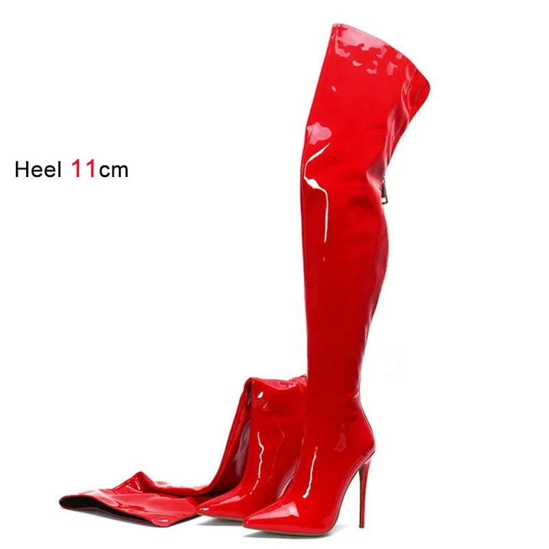 11CM Elastic Thigh Boots Sexy Stiletto High Heels Women Over-the-Knee Boots Pointed Toe Strippers Ladies Shoes Pole Dancing Boot