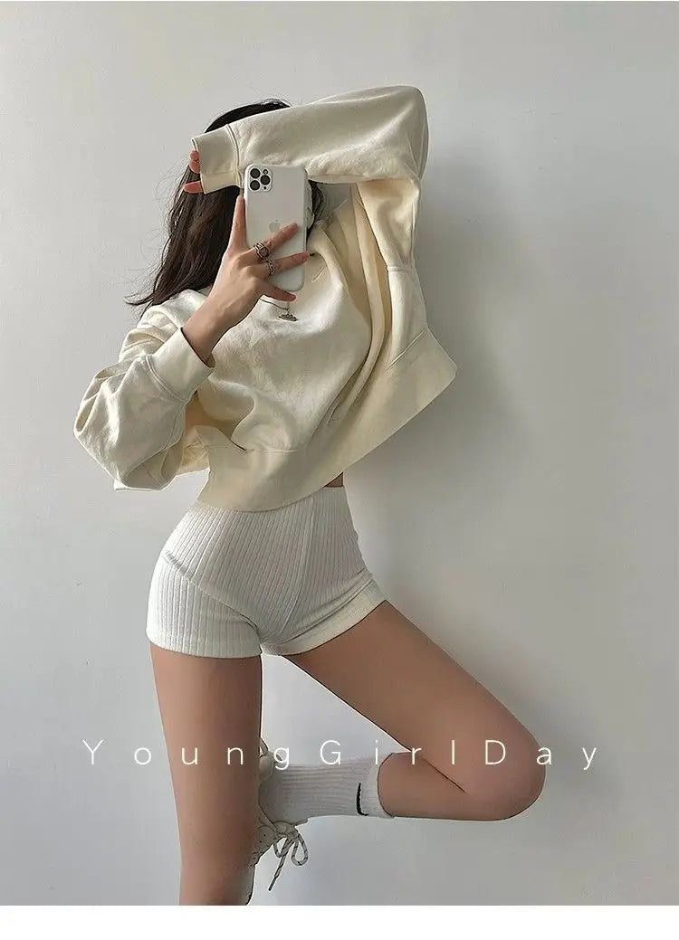 American Style Shorts Women High Waist Sheath Stretch Solid Knitting Hot Trousers Sexy Spice Girls Summer Simple Sporty Casual