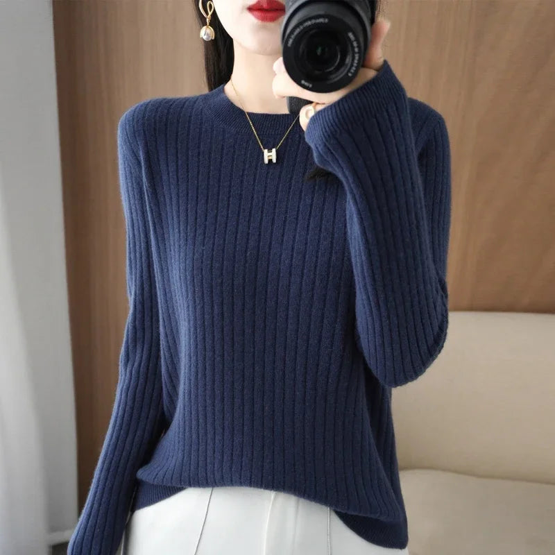 2026 Women Sweaters Autumn Winter Long Sleeve Pullovers O-neck Stripe Warm Pullover Korean Fashion Bottoming Shirts Loose Jumper