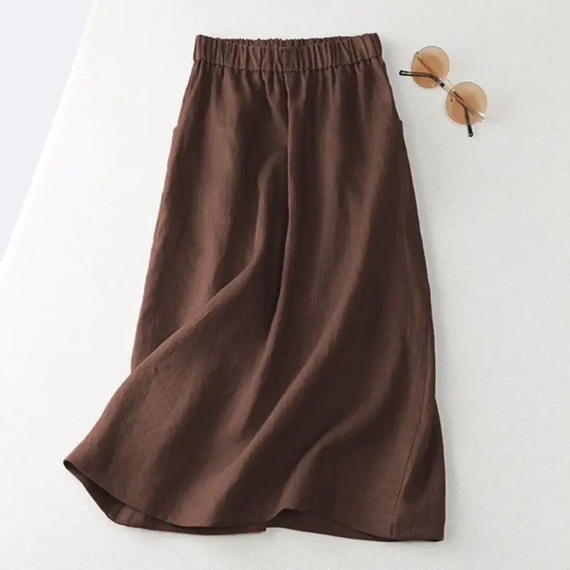 ZANZEA Women A Line Cotton Skirt Elastic Waist Midi Skirt Solid 2024 Summer Korean Side Pockets Falda Saias Casual Holiday Jupe
