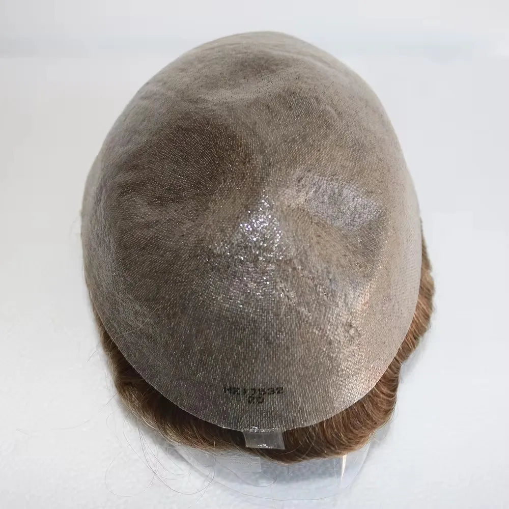 80%Density Natural Hairline 0.02mm Ultra Thin Skin Invisible Mens Toupee Brown Blonde Grey Human Hair Capillary Prosthesi System