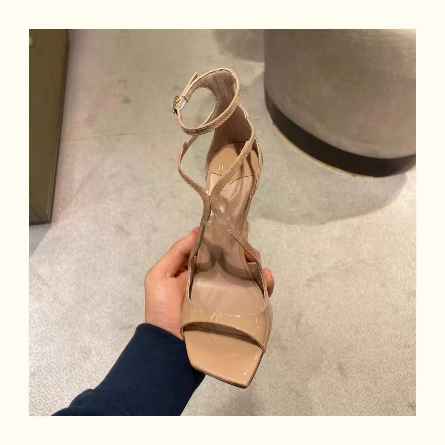 2025 European and American Women's New Square Toe Sandals Summer Nude Patent Leather Stiletto Sexy High Heels
