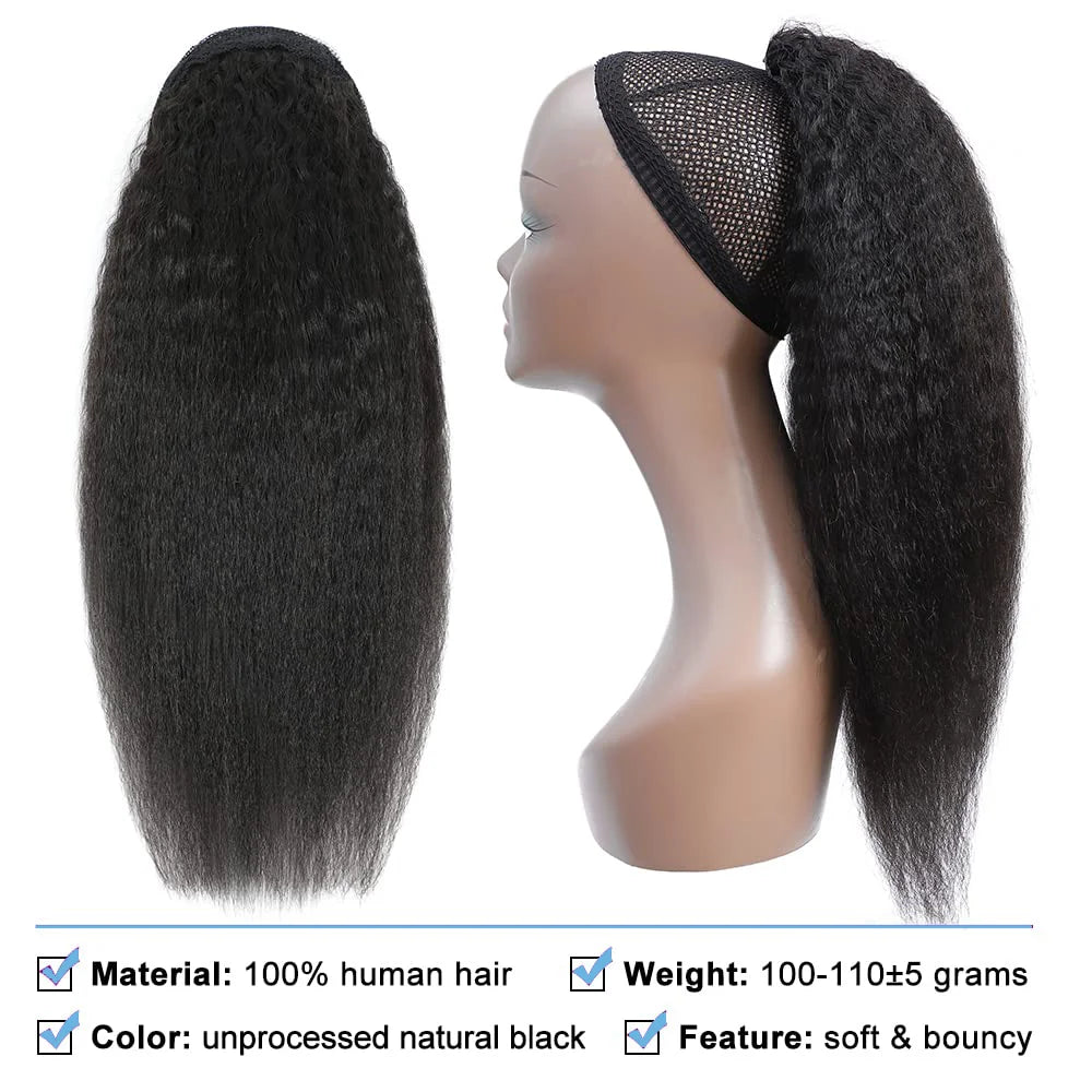Drawstring Ponytail 100% Human Hair Kinky Straight Ponytail Remy Brazilian Hair Extensions Clip Ins Natural Color Ponytail