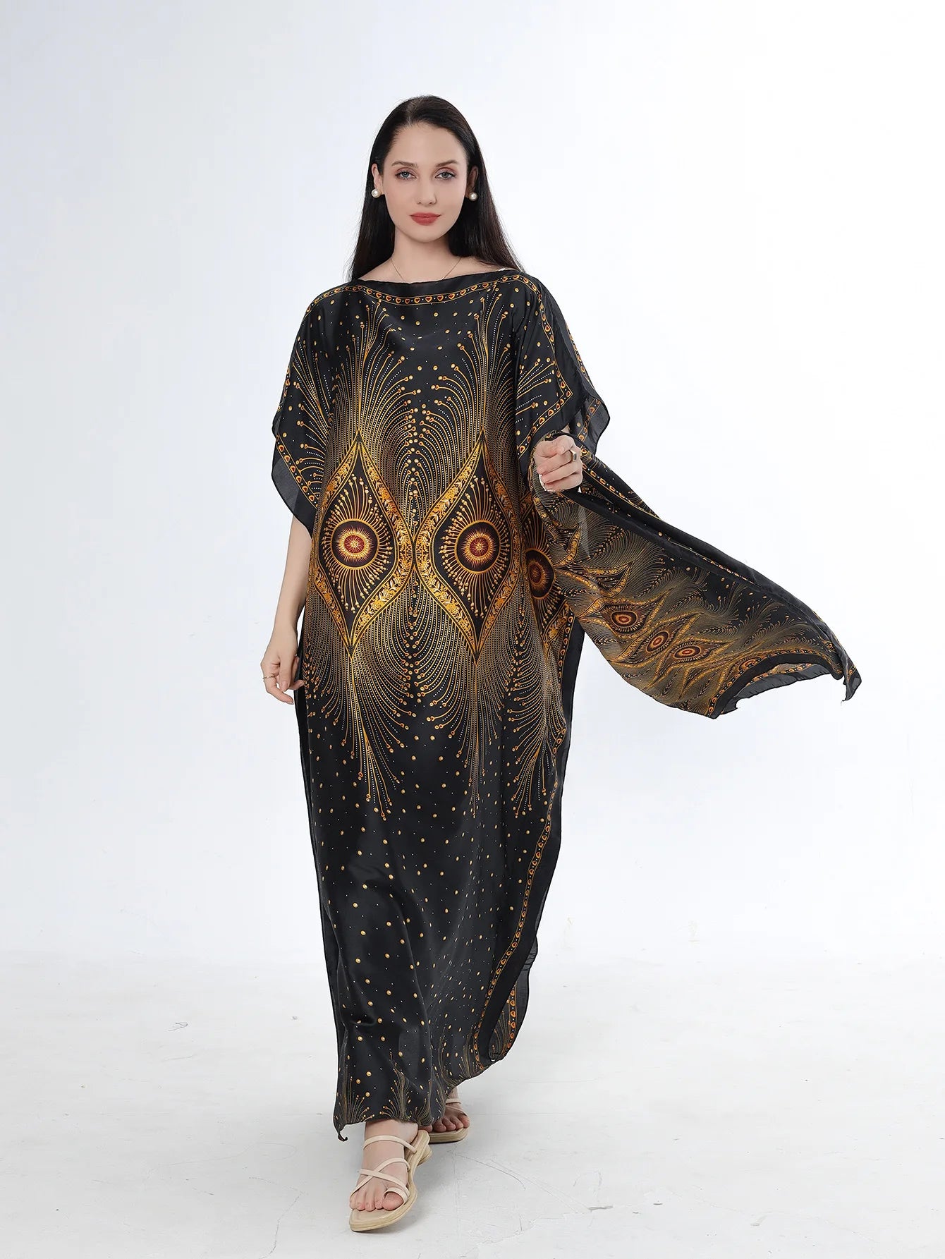 Summer New Fashion African Dresses For Women Elegant Printed Silk Muslim Lady Long Hijab Kaftan Dress Oversize Kuwait Abaya