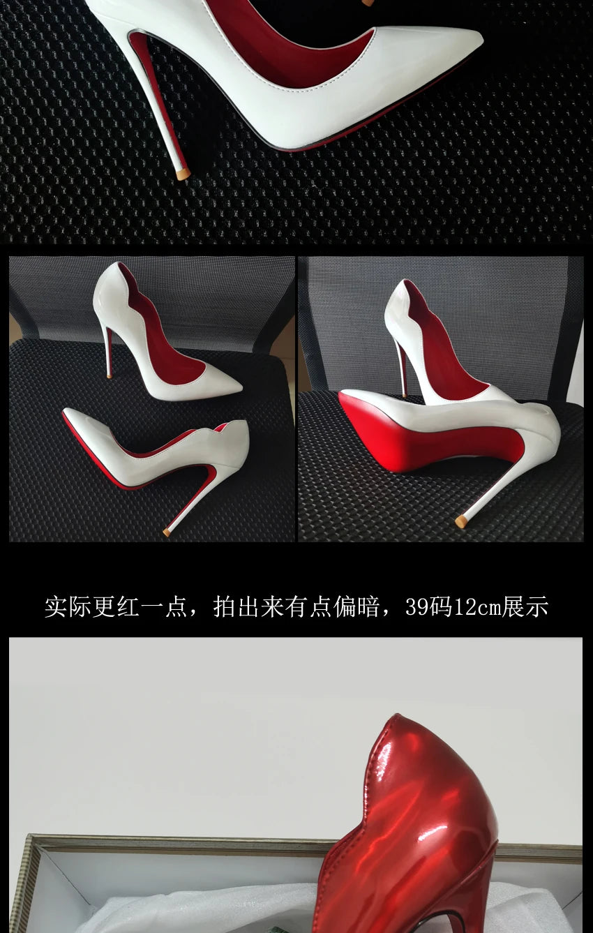 2024 New 12cm Super Shallow Mouth Black Red Sole High Heels Women's Thin Heels Sexy Pointy Large Size Single Shoes