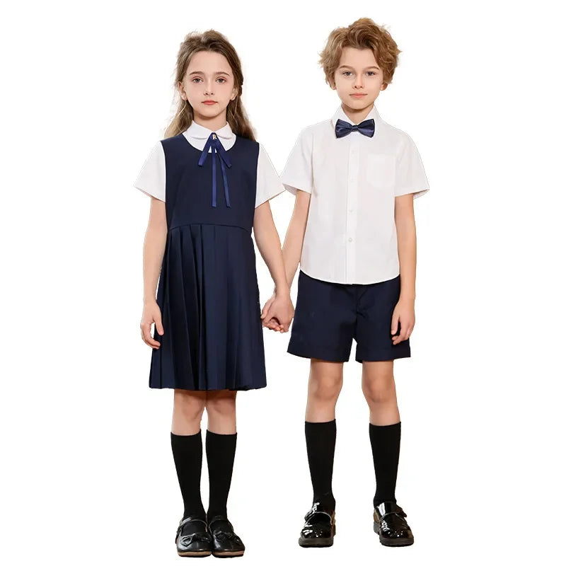 Boys Shirt Shorts Girls Pleated Preppy Dress Outfits Kids Japan Korean Clothes Set Child Students Summer British School Uniforms