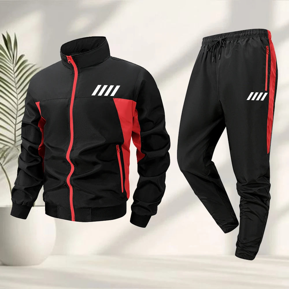 Men's Striped Print Tracksuit Set With Zip Up Jacket And Drawstring Sweatpant Perfect For Summer Outdoor Casual Fitness Training