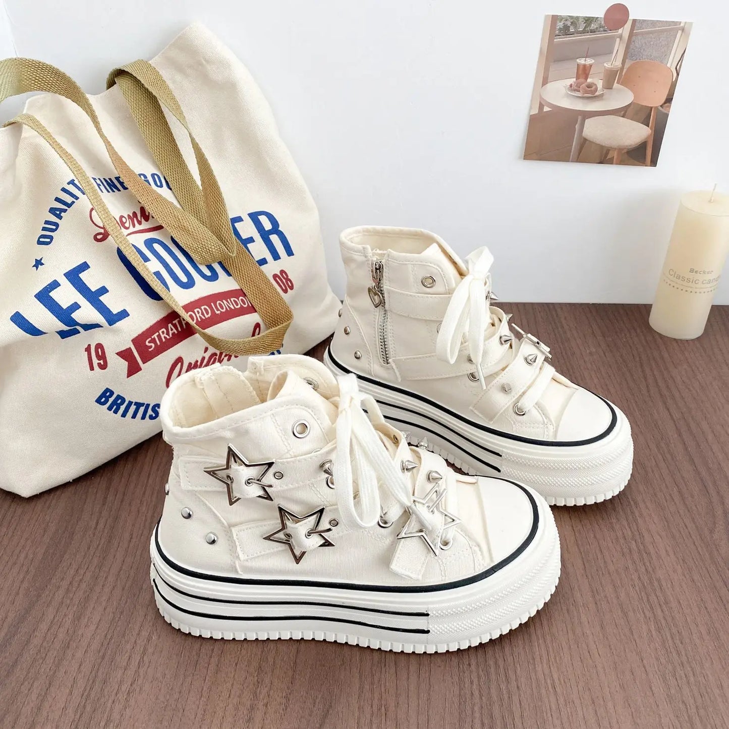 Y2K Pink High-top Canvas Shoes for Women Design Rivet Buckle Lace-up Platform Women's Summer Sports Shoes Fashion Board-shoe