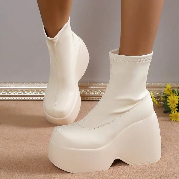 Brand Women Boots Gothic Style Platform Women Ankle Boots High Quality Walking Comfy Woman Shoes New Sexy High Heels Big Size 43