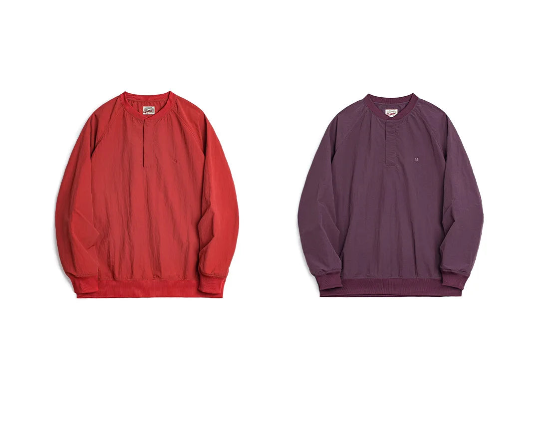 Maden Vintage Baseball Collar Sweatshirt New Year's Red Top Loose Round Neck Pullover for Men's Spring Fall Long-Sleeved T-Shirt
