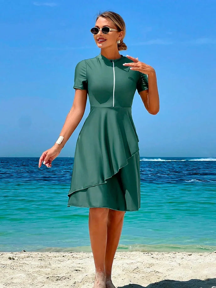 New Cover Ups Sexy Swimsuit Women Summer Bathing Suit Bikini Set Short Sleeve Swimwear Women Beach Swimming Suit For Female