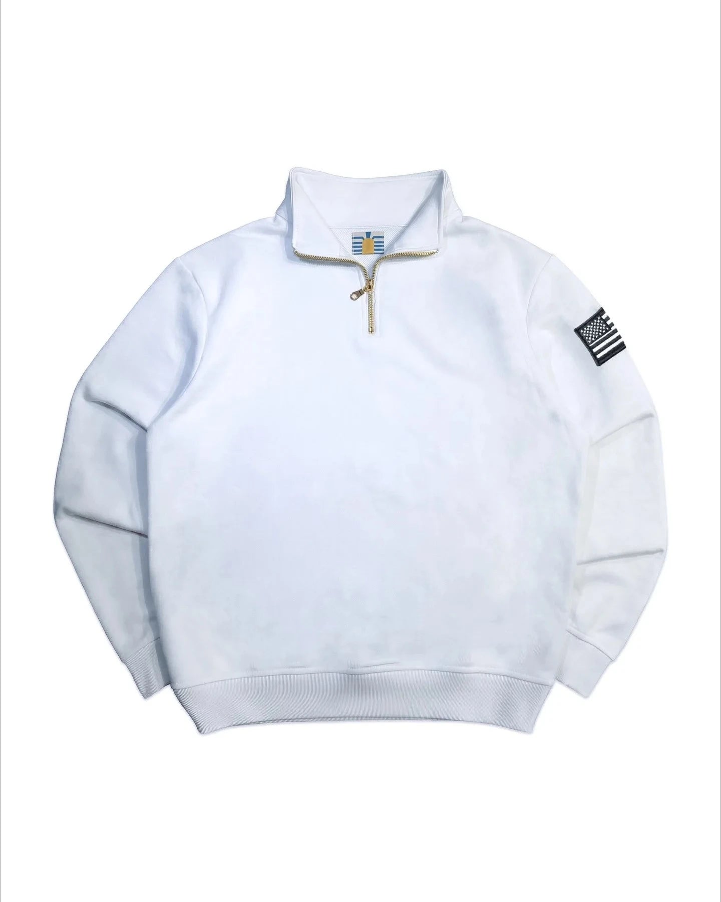 Y2K America Retro Embroidery Pullover White Quarterzip Stand Collar Polo Shirt Sweatshirt Casual Men Clotheing