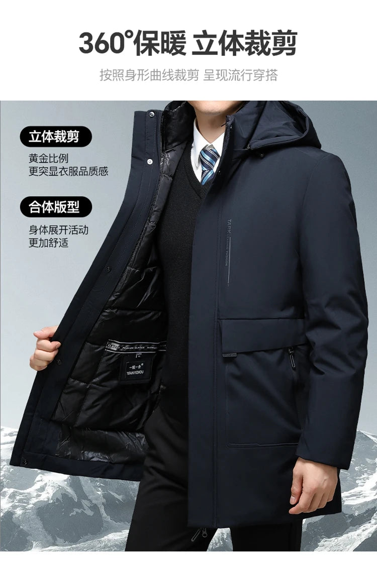 Business Men Thick Winter Big Hood Collar Warm Parka Waterproof Windproof NEW -40 Degrees Top Quality White Duck Down Jacket Men