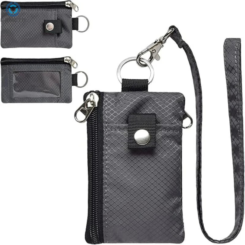 Badge Holder With ID Window Small Wallet Waterproof Anti-Theft Travel Keychain Wallet Men Women Slim Zip Card Lanyard Wallet