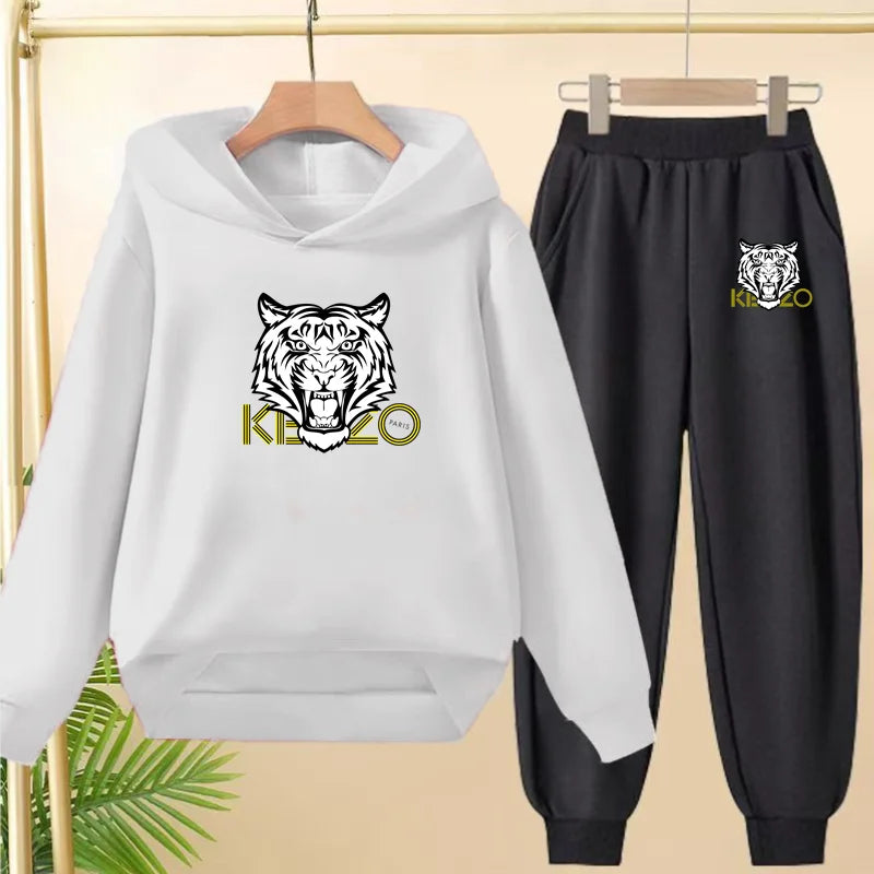 Children's 3-12Yrs Tiger print Pullover Hoodie Boys Girls Toddler Sweatshirt+Trousers Casual Fashion Charming Sports Jogging Set