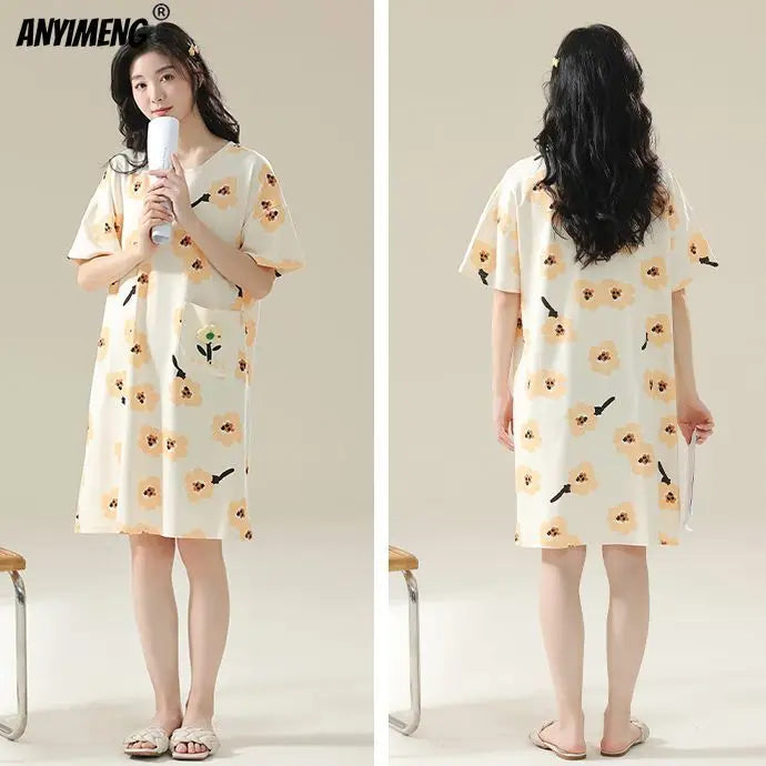 100% COTTON! M-4XL Plus Size Summer Women Nightgown Brand New Anti-bacterial HQ Nightdress Short Sleeves Sleepshirt Casual Dress