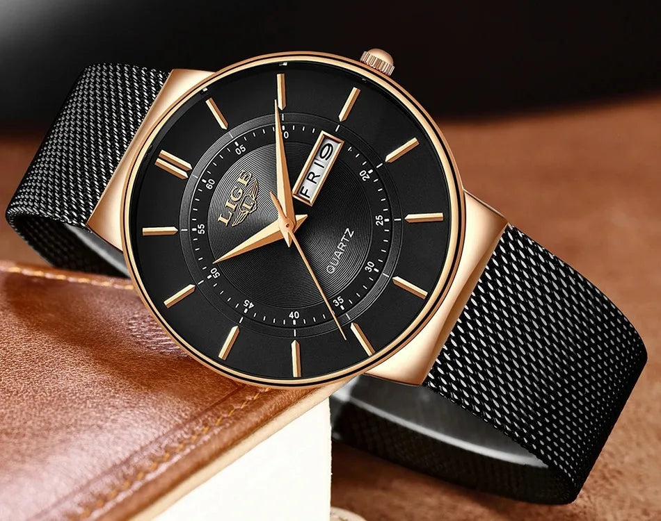 LIGE Fashion Man Watch Waterproof Sport Calendar Quartz Watch Men Top Brand Luxury Steel Strap Men's Watches Relogio Masculino
