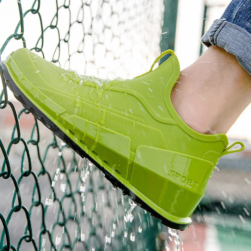 Men's Rain Boots Ankle Waterproof Shoes Men Casual Fishing Work Shoes Slip on Non-slip Rain Shoes Womens Kitchen Rubber Shoe 장화