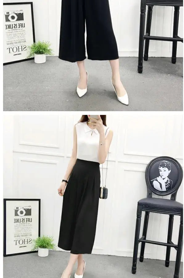 High Waist Wide Leg Pants Skirt Pants Chiffon Cotton Linen Seven Eighteen Length Trendy Women's Casual Trousers Commute Style