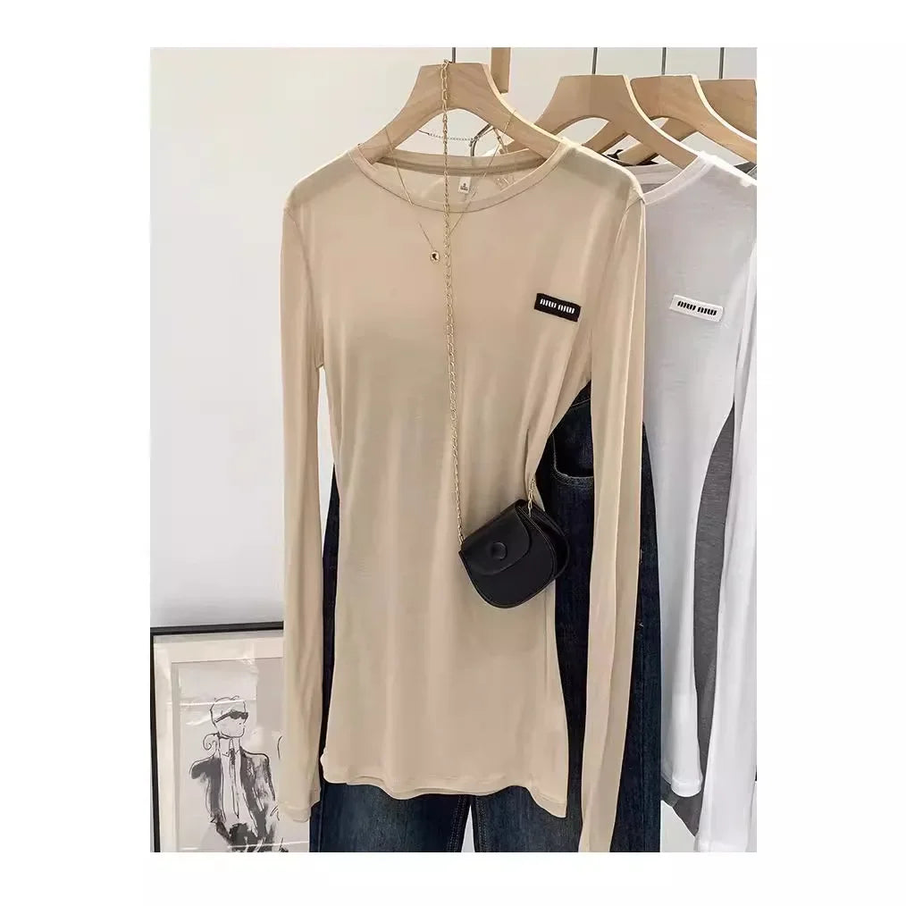 Laceleather Women's Long Sleeve T-Shirt Light Thin Sun Protection Base Layer Shirt Early Autumn New Style Label Attached