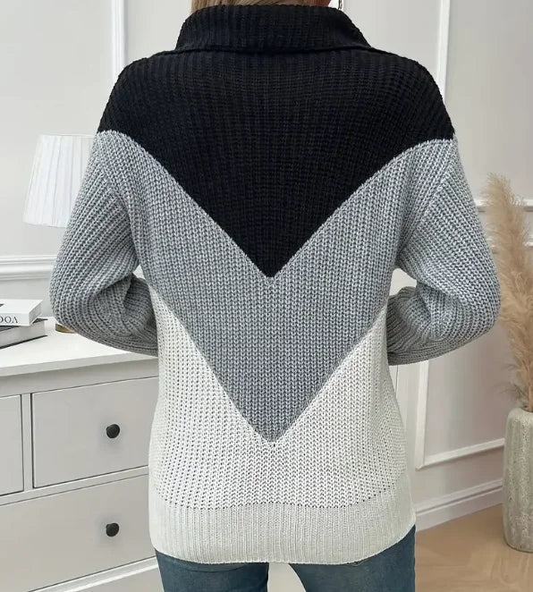 LUNE Women's round Neck Striped Color Block Sweater Long Sleeve Comfortable Top Trendy Casual Wear for Every Season